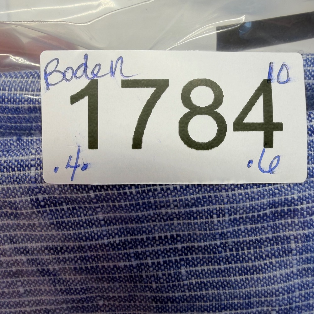 Boden Linen Blouse Womens 10 Blue White Striped Button Back Coastal Preppy - Picture 11 of 11
